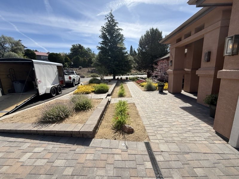 Paver walkway and xeriscape garden beds installed by Sierra Lawn Co. in Sparks, Nevada